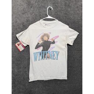 Whitney Houston Graphic T-Shirt Small Mint Green 80s Style Portrait Cotton